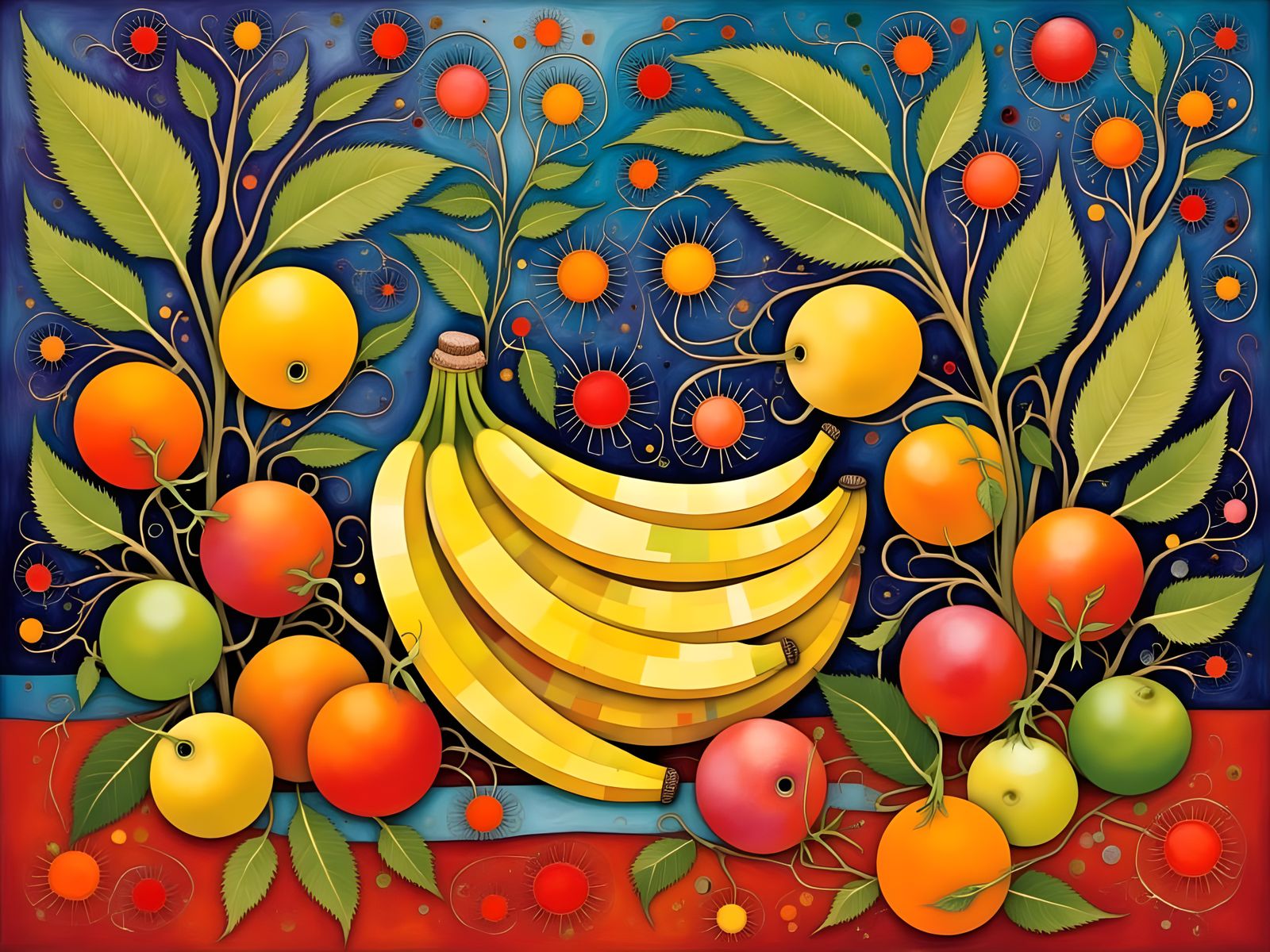 Vibrant Still Life Batik with Tropical Fruits