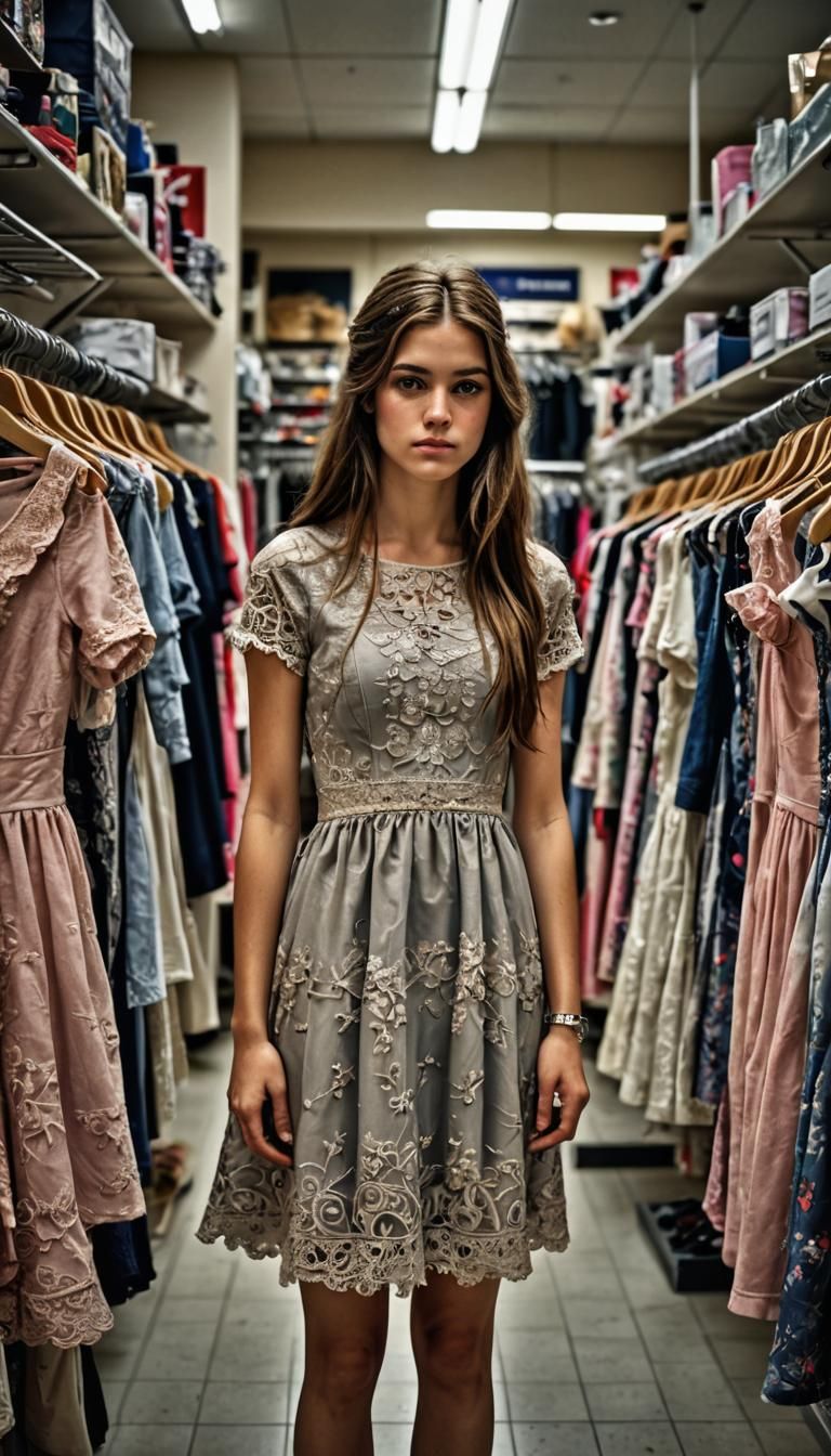 Hyperrealistic Young Woman in Child's Dress