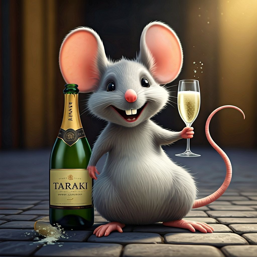 Whimsical Mouse Celebrates with Champagne