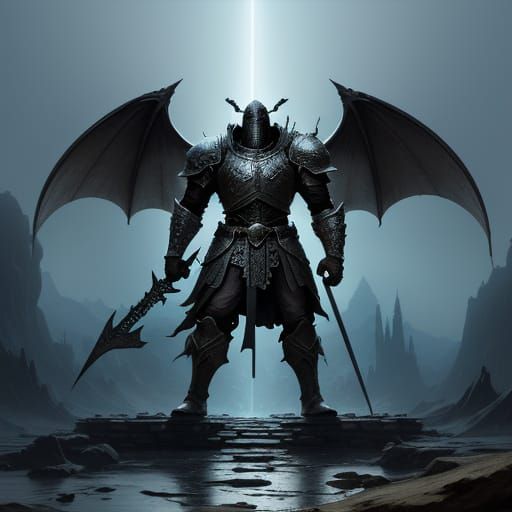 Epic Knight Confronts Dragon in Dark Fantasy Art