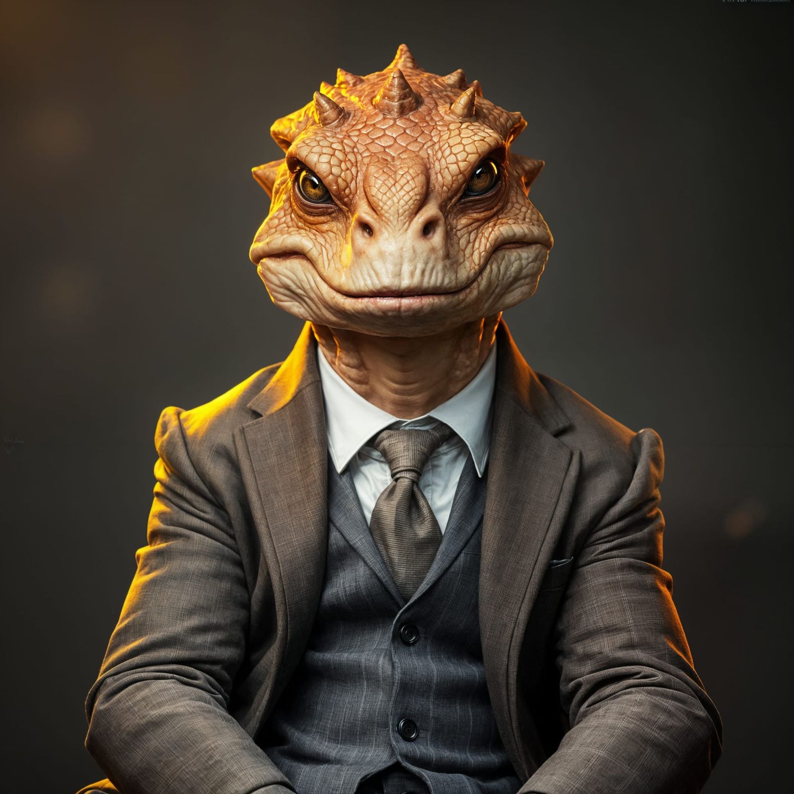 Hyperrealistic Portrait of Smiling Monster with Side Lightin...