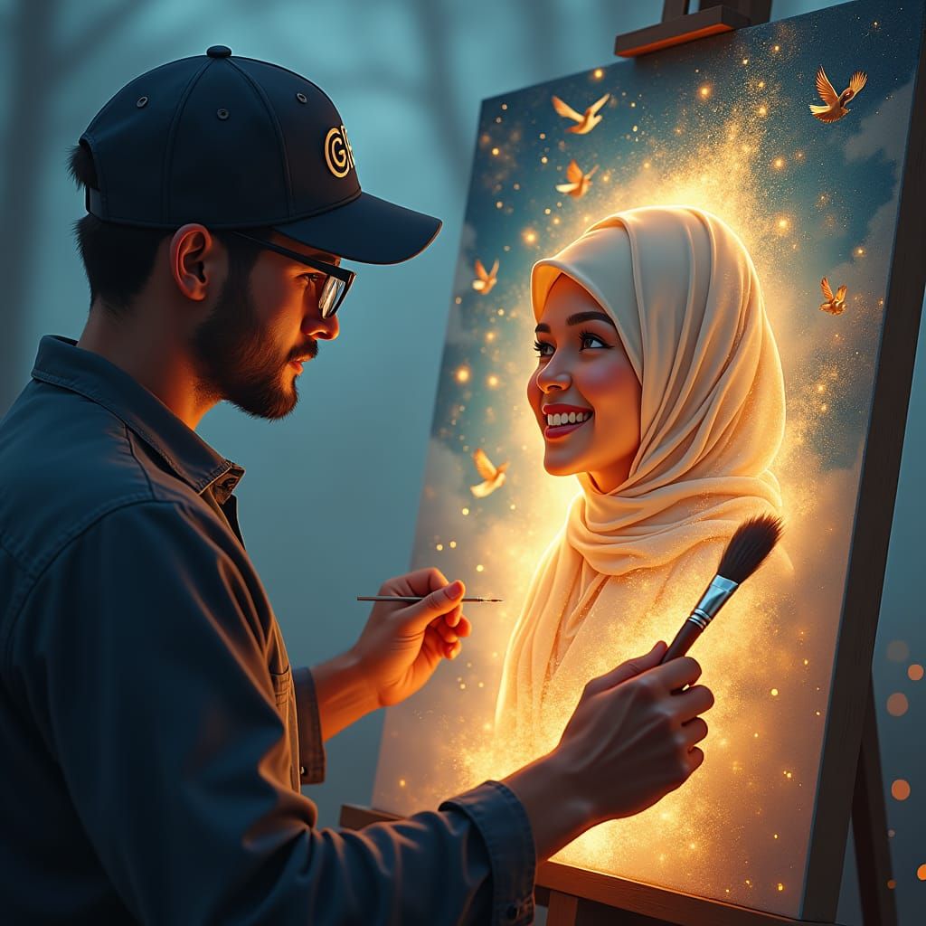 Man Paints Woman with Divine Energy, Digital Art