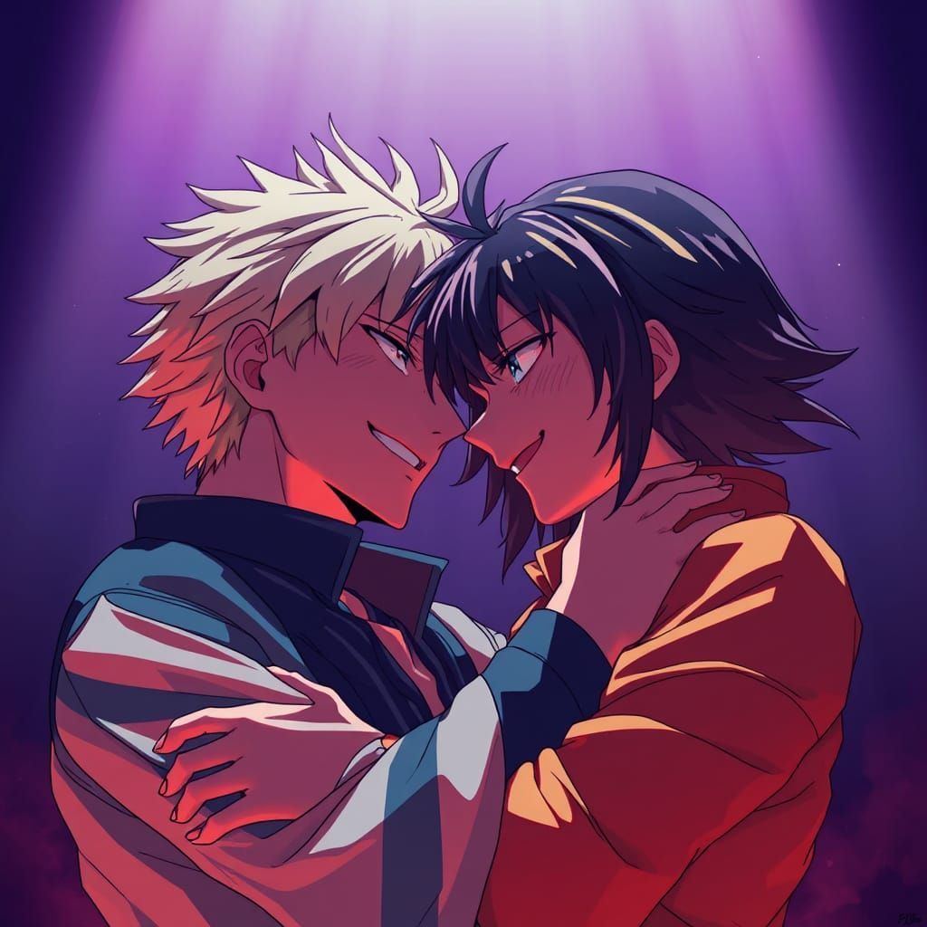 Intense Bond Between Anime Characters in Manga Style