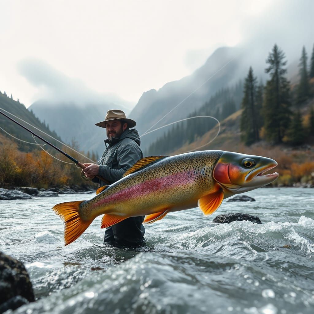 Fisherman Silhouette in Double Exposure Nature Scene