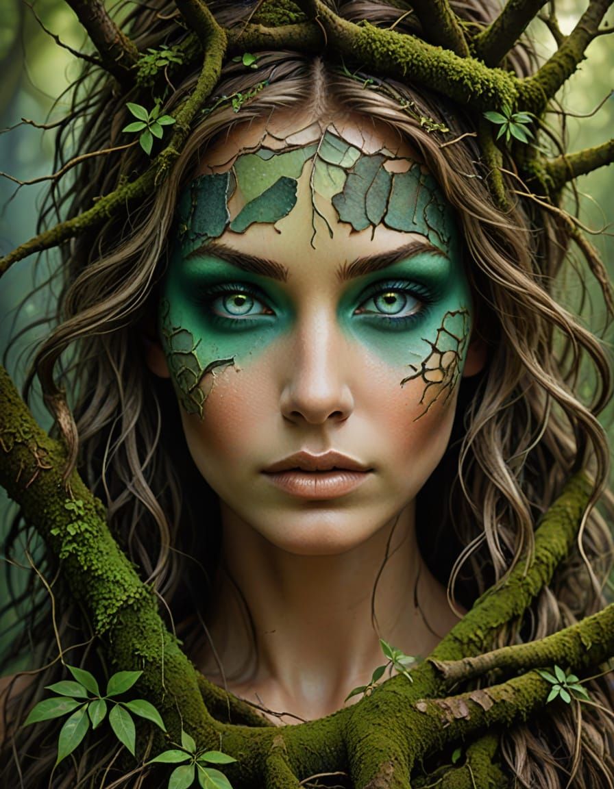 Mystical Nature Goddess with Emerald Eyes