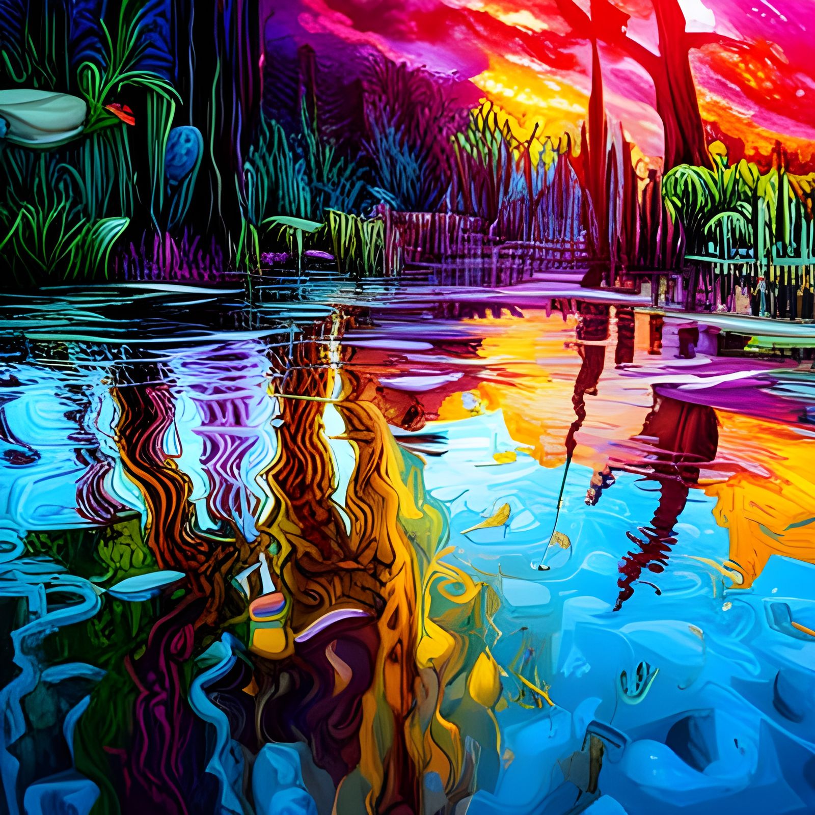 Glitch Art Starscape Reflected in Lake