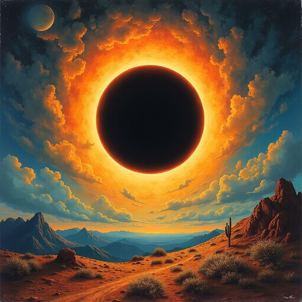 Surreal Eclipse Scene in Vibrant Colors