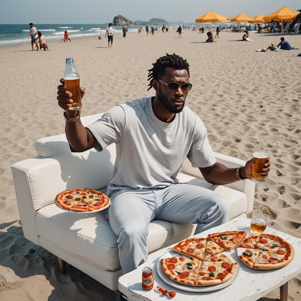 Avatar of Angry Man on Beach with Pizza