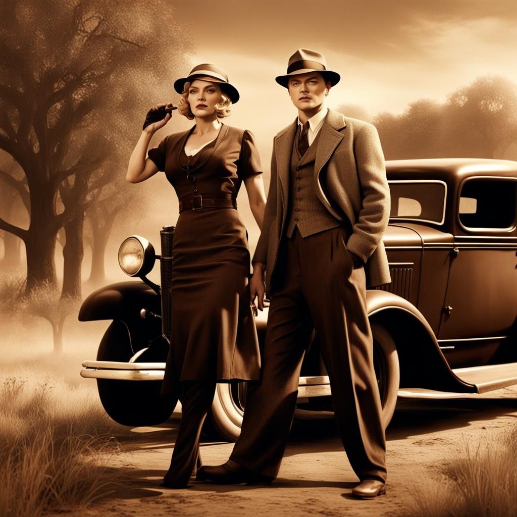 Bonnie and Clyde: Winslet & DiCaprio in Sepia