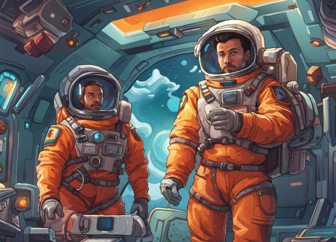 Vigilant Crewmate on Spaceship in Splash Art Style