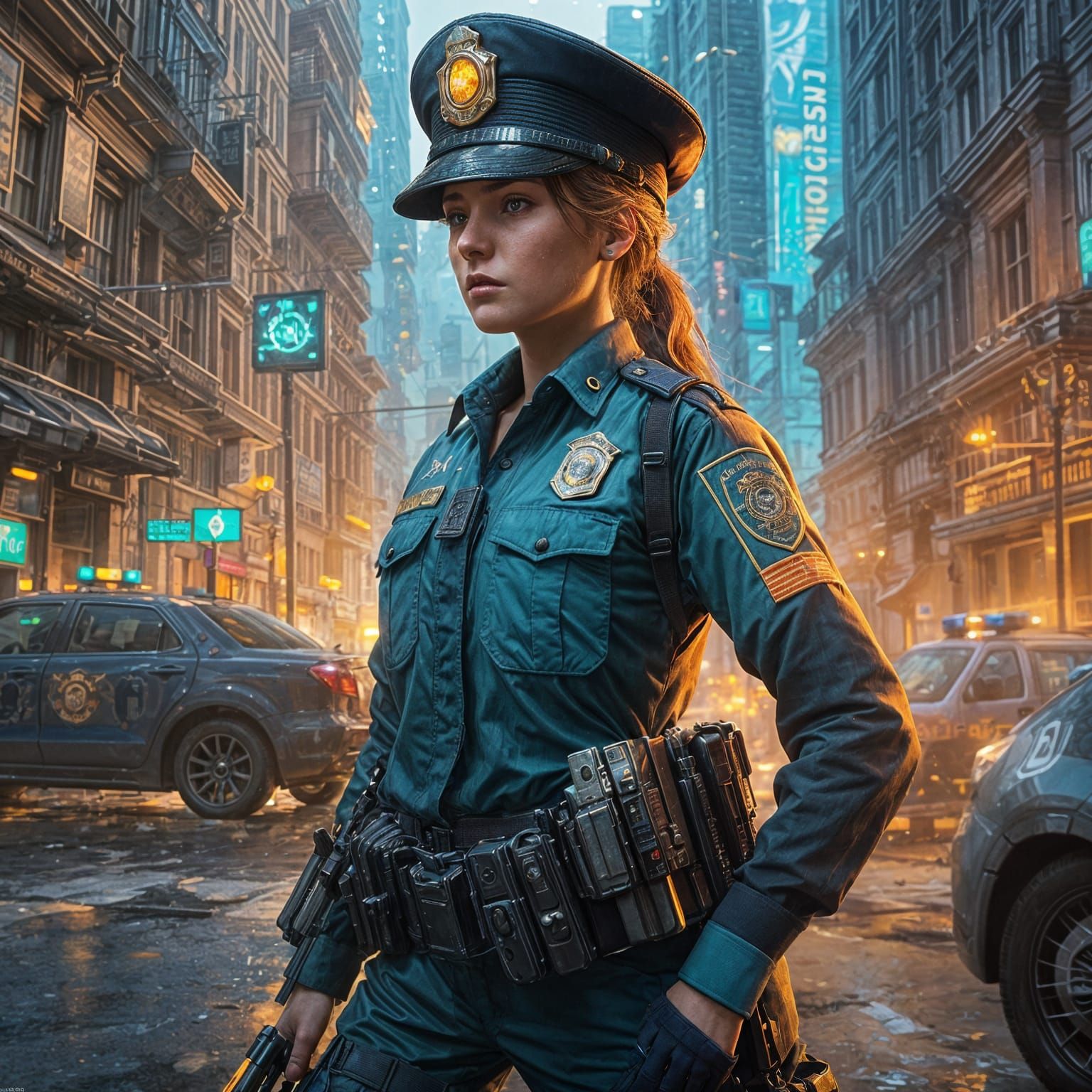 Hyperdetailed Police Girl Concept Art in Unreal Engine 5