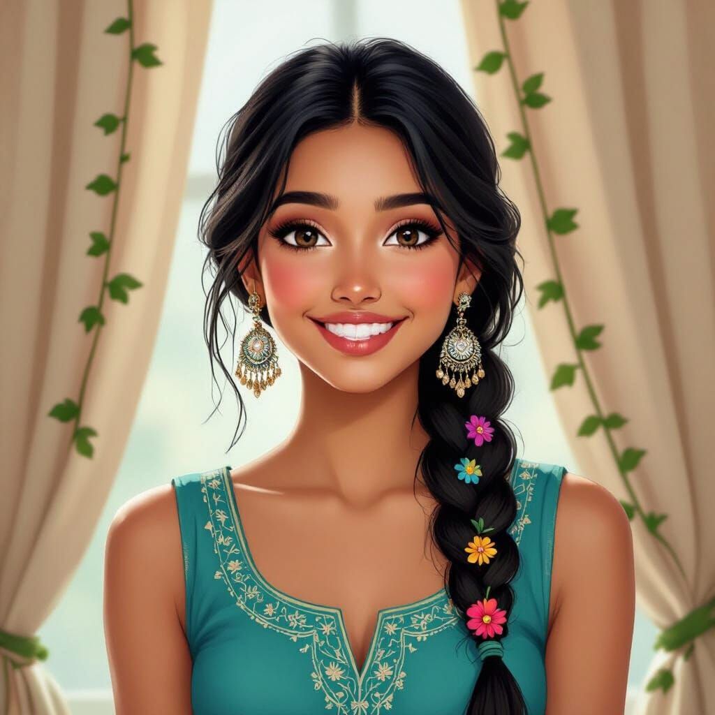 Young Woman with Braided Hair and Jhumka Earrings