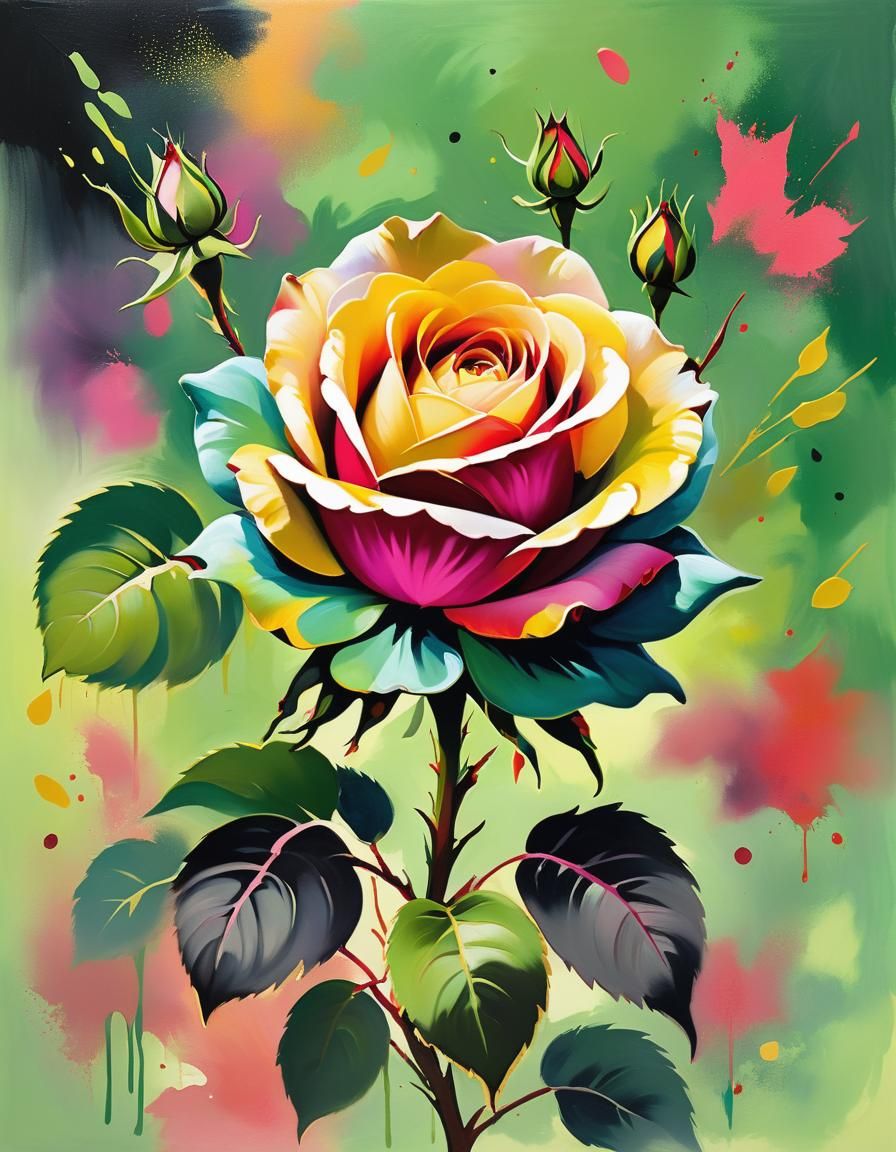Black Rose with Golden Edges: Gouache Watercolor Painting