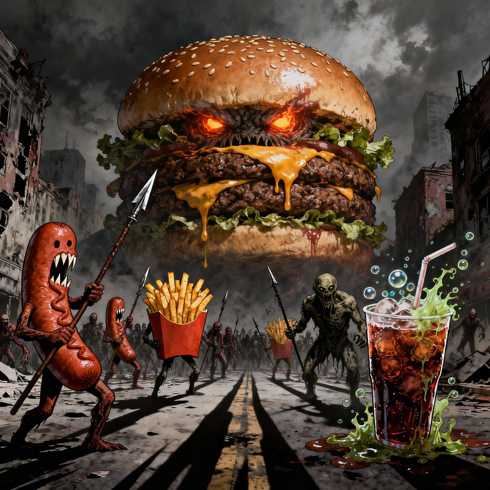Burger Monster Leads Food Mutants in City Devastation