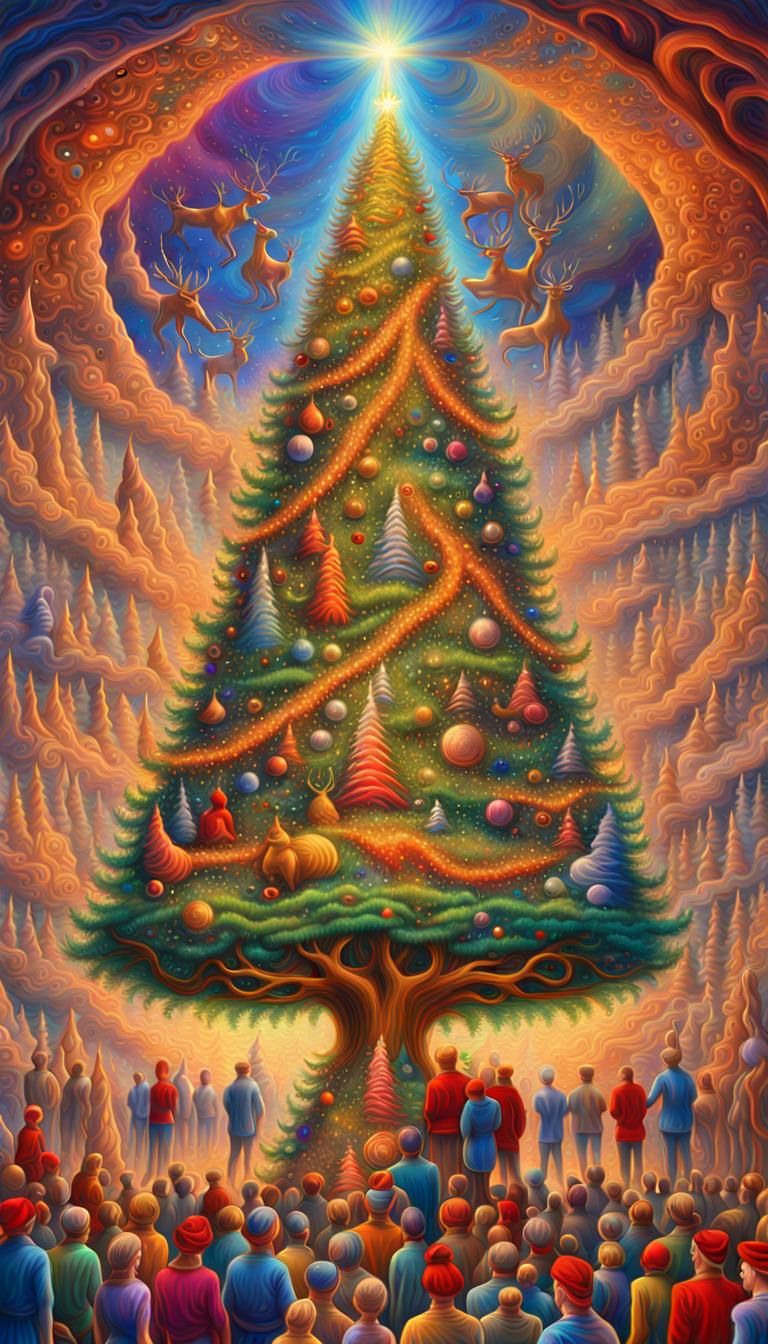 Psychedelic Christmas Tree in Fractal Galaxy Style