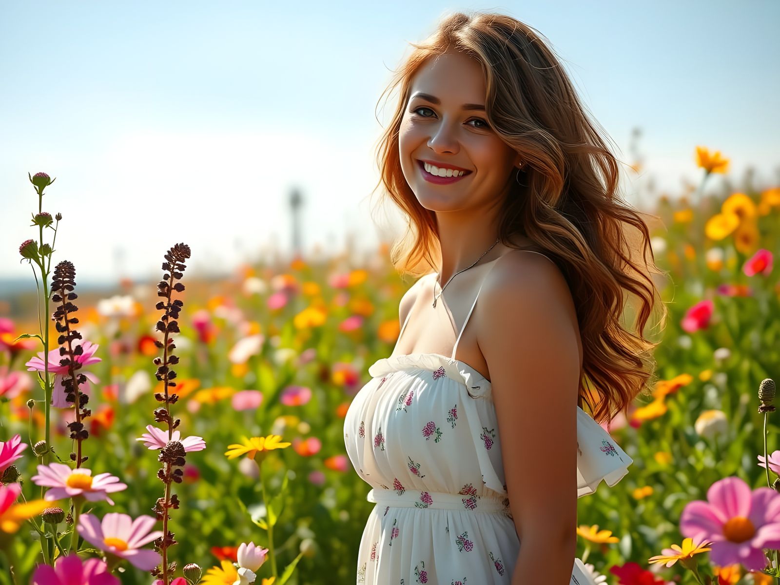 Woman in Flower Field: Romantic Realism