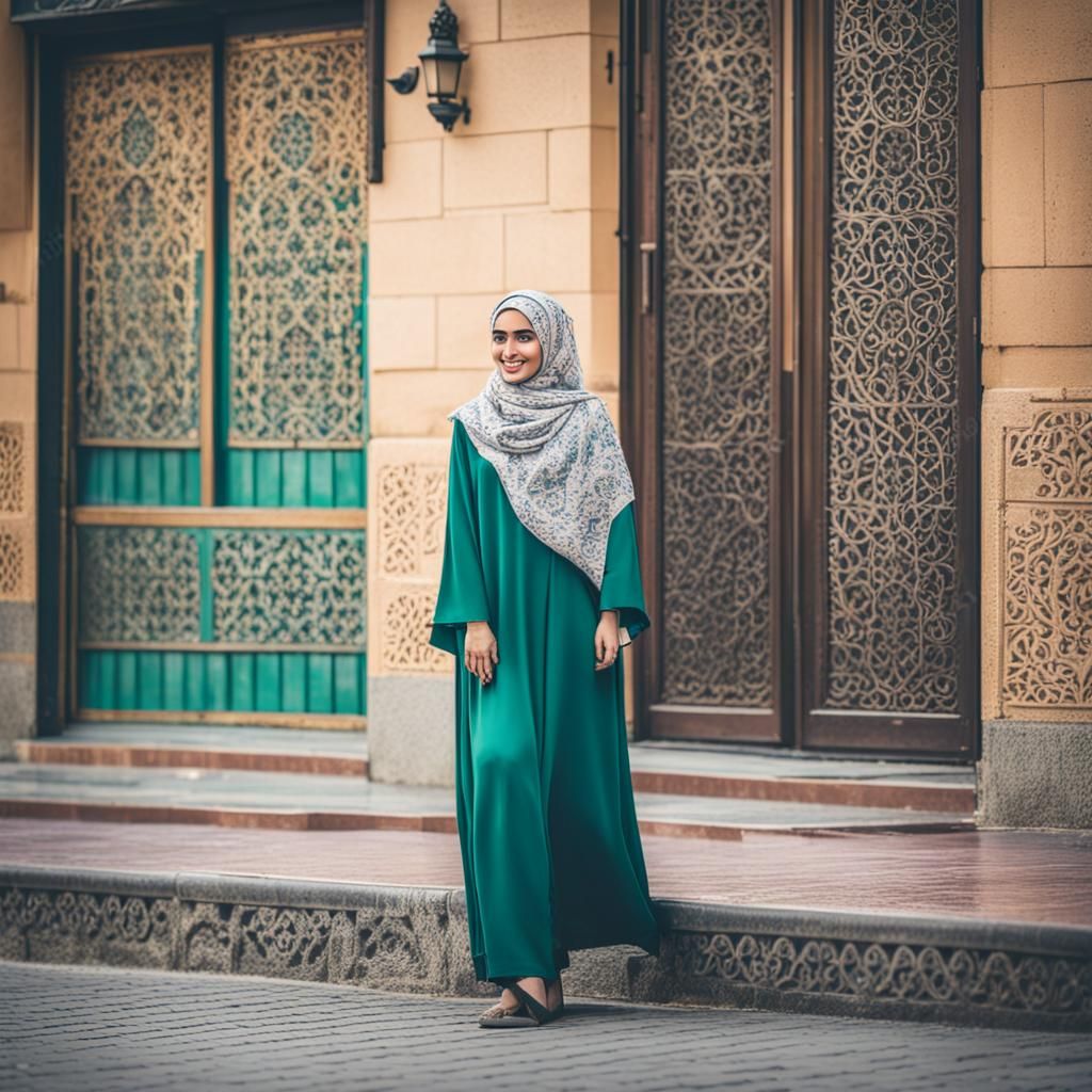 Beautiful Arab Woman in Hijab in Town
