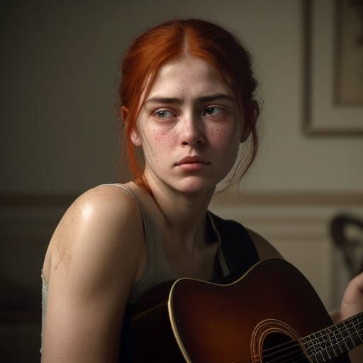 Grieving Muse in Realistic Art Style