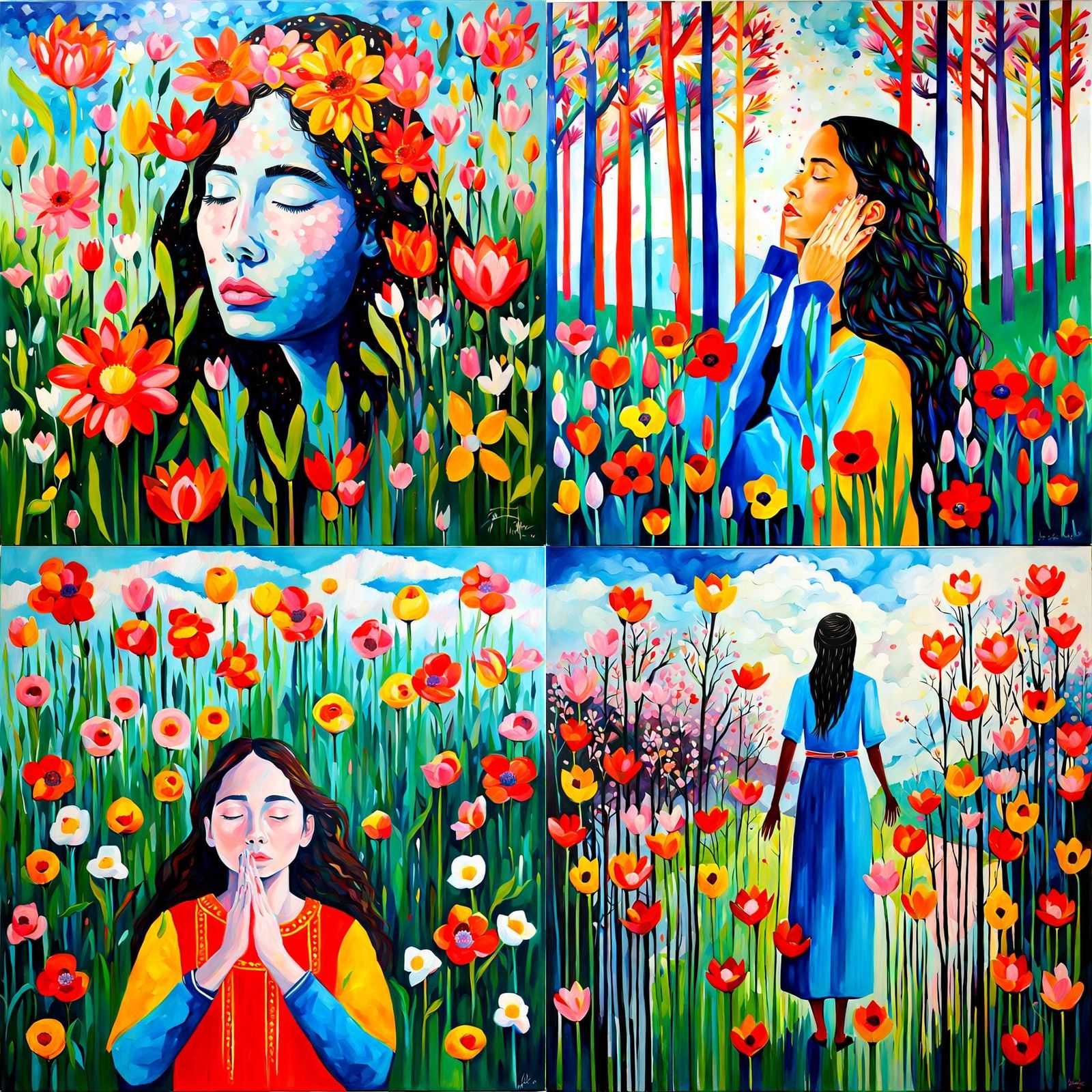 Spring Awakening: Acrylic Painting of a Woman