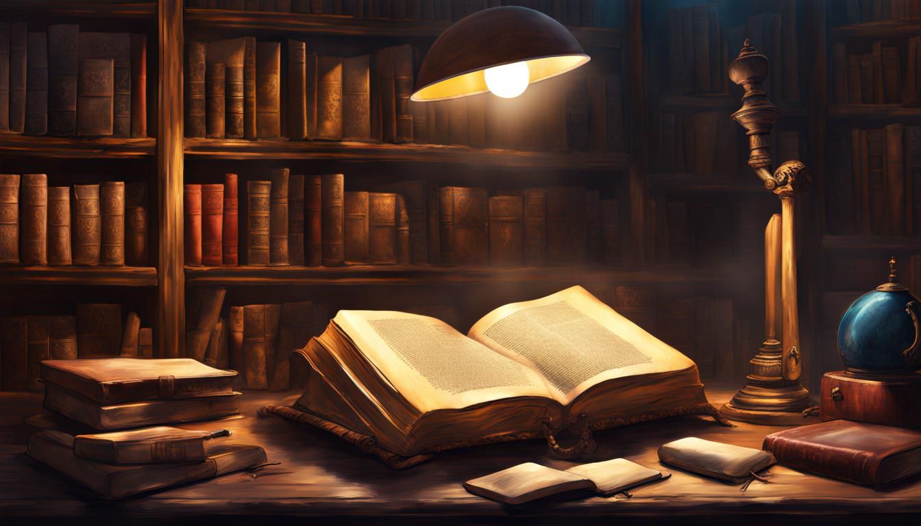 Hyperrealistic Old Book in a Library at Night