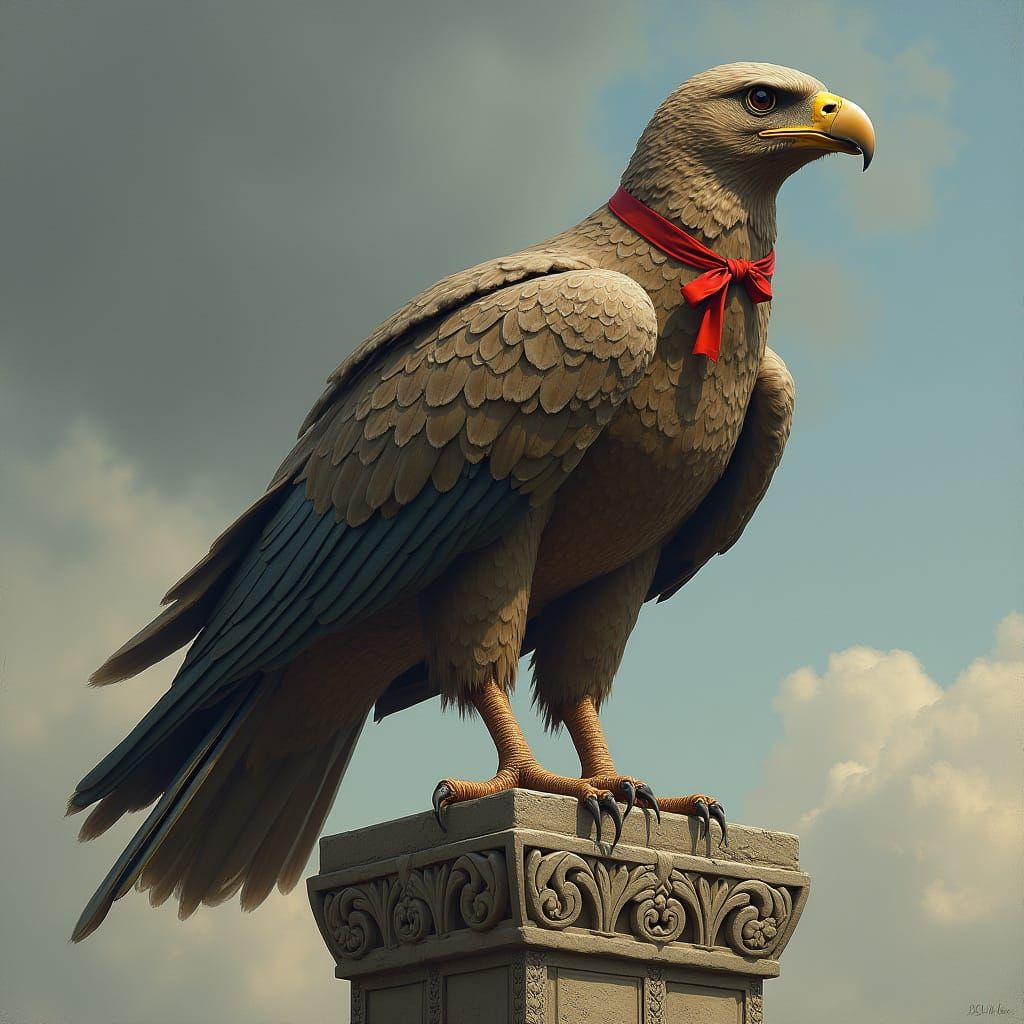 Stone Eagle on Pillar in Dutch Realism Style
