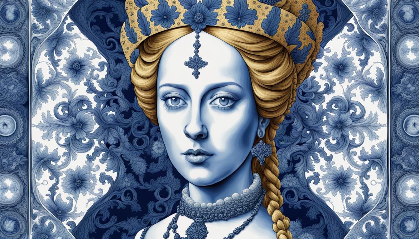 Margaret III in Delft Blue Fractal Art