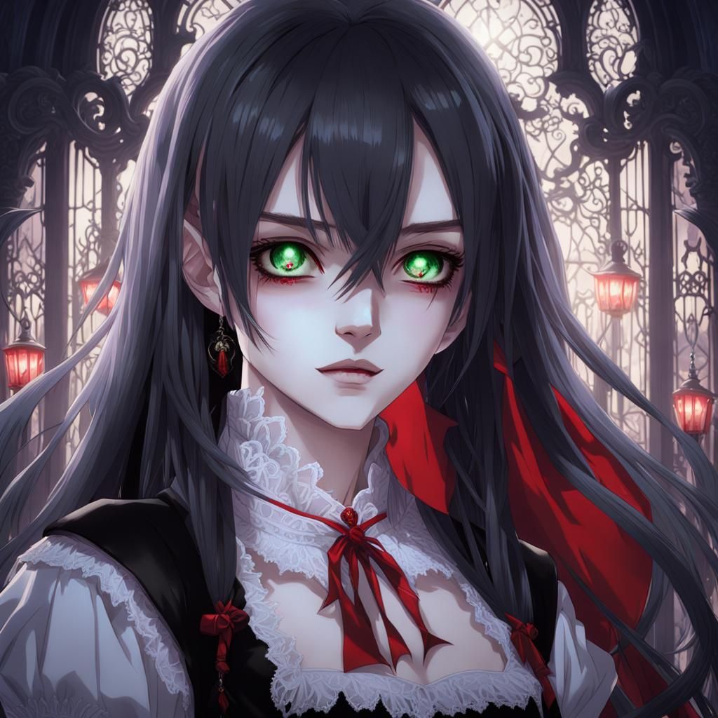 Anime Vampire Girl Portrait in Dark Fantasy Style