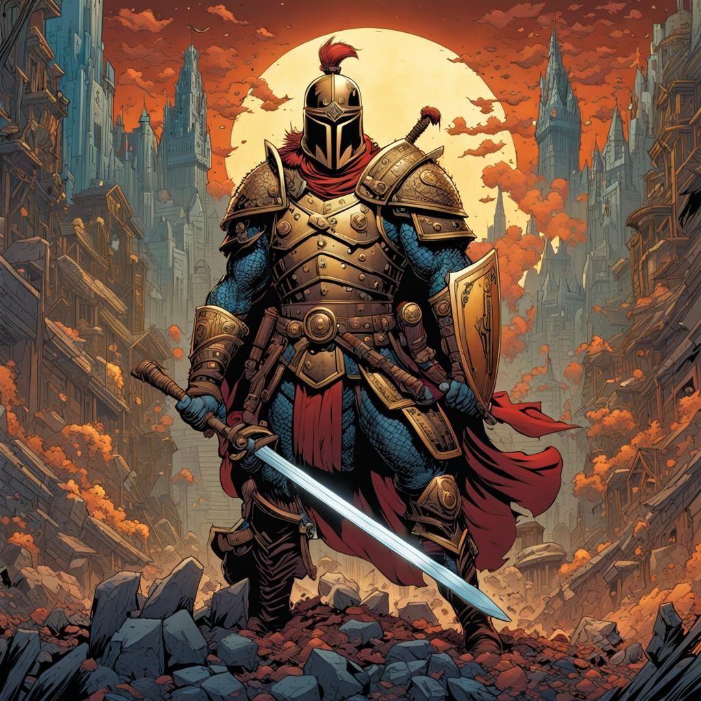 Intimidating Warrior in Cel-Shaded Comic Book Style