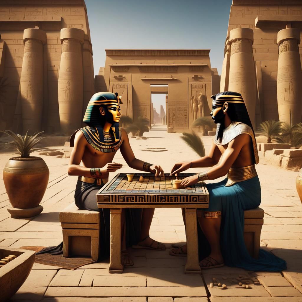 Egyptian Royals Play Senet in Detailed Matte Painting