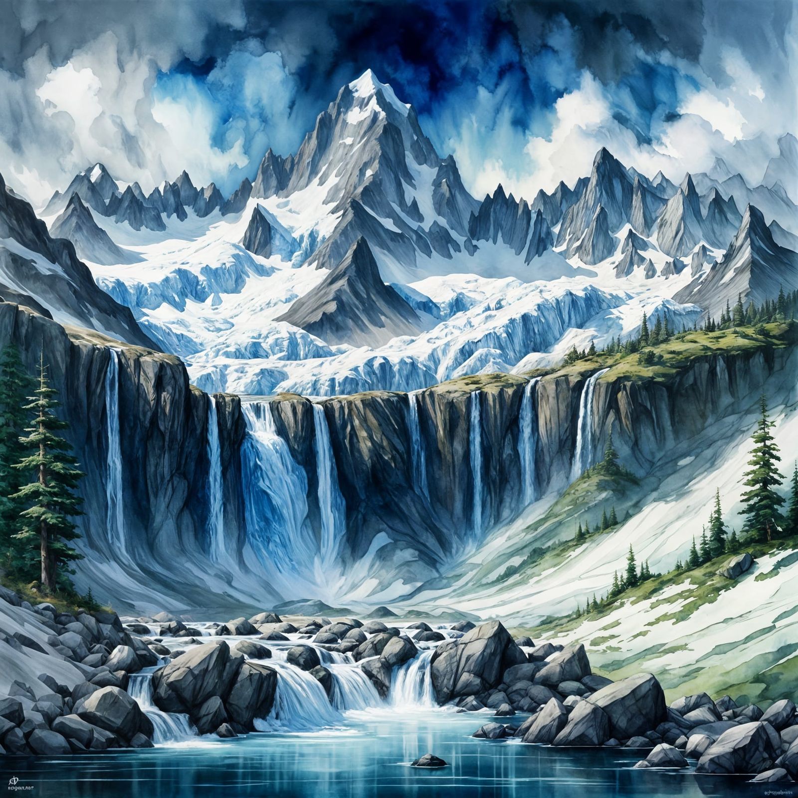 Andes Glaciers and Waterfalls in Ethereal Light