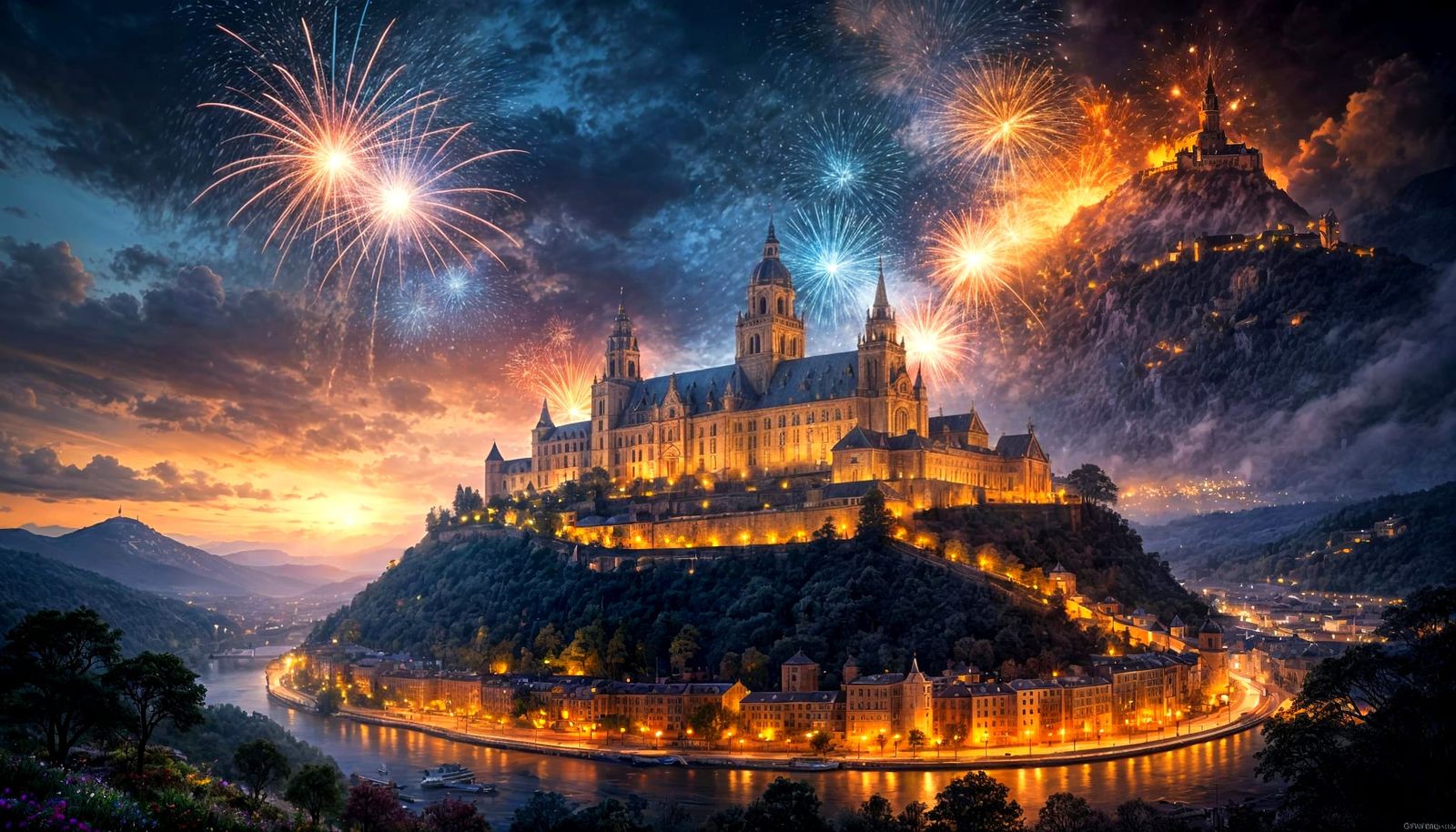 Ethereal Fantasy Fireworks Over El Escorial Monastery