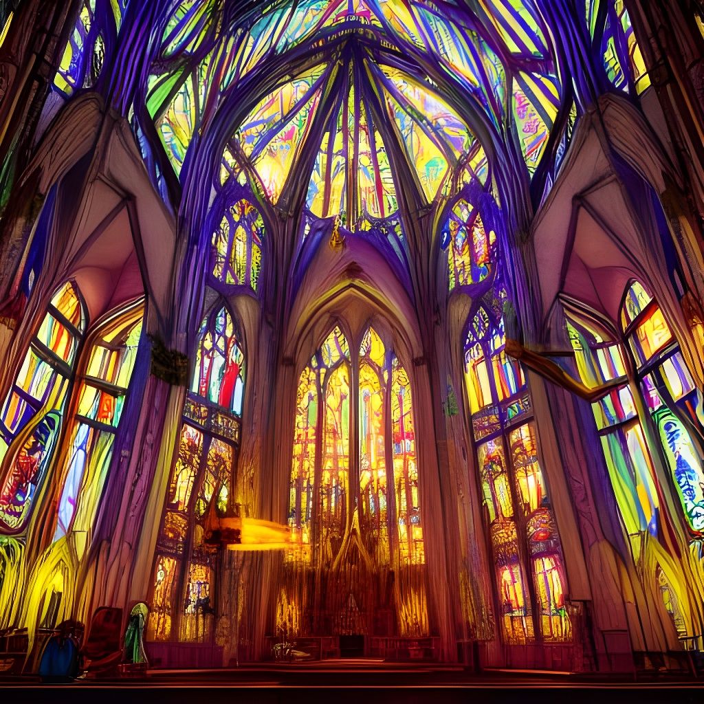 Intricate Stained Glass Cathedral in Photorealistic Style