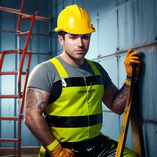 Construction Worker Climbing Ladder in Digital Art Style