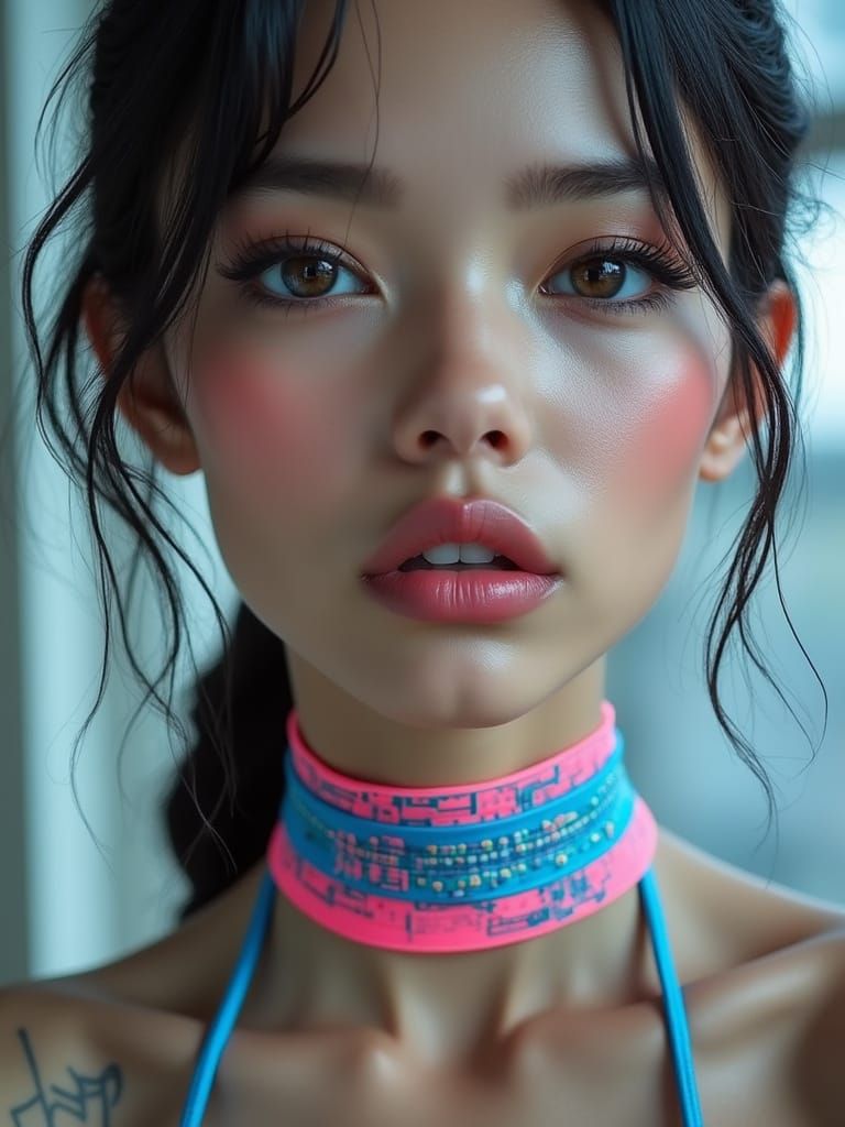 Model in Neon Bikini, Photorealistic Studio Portrait