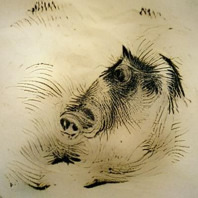 Simple Ink Drawing of a Pig
