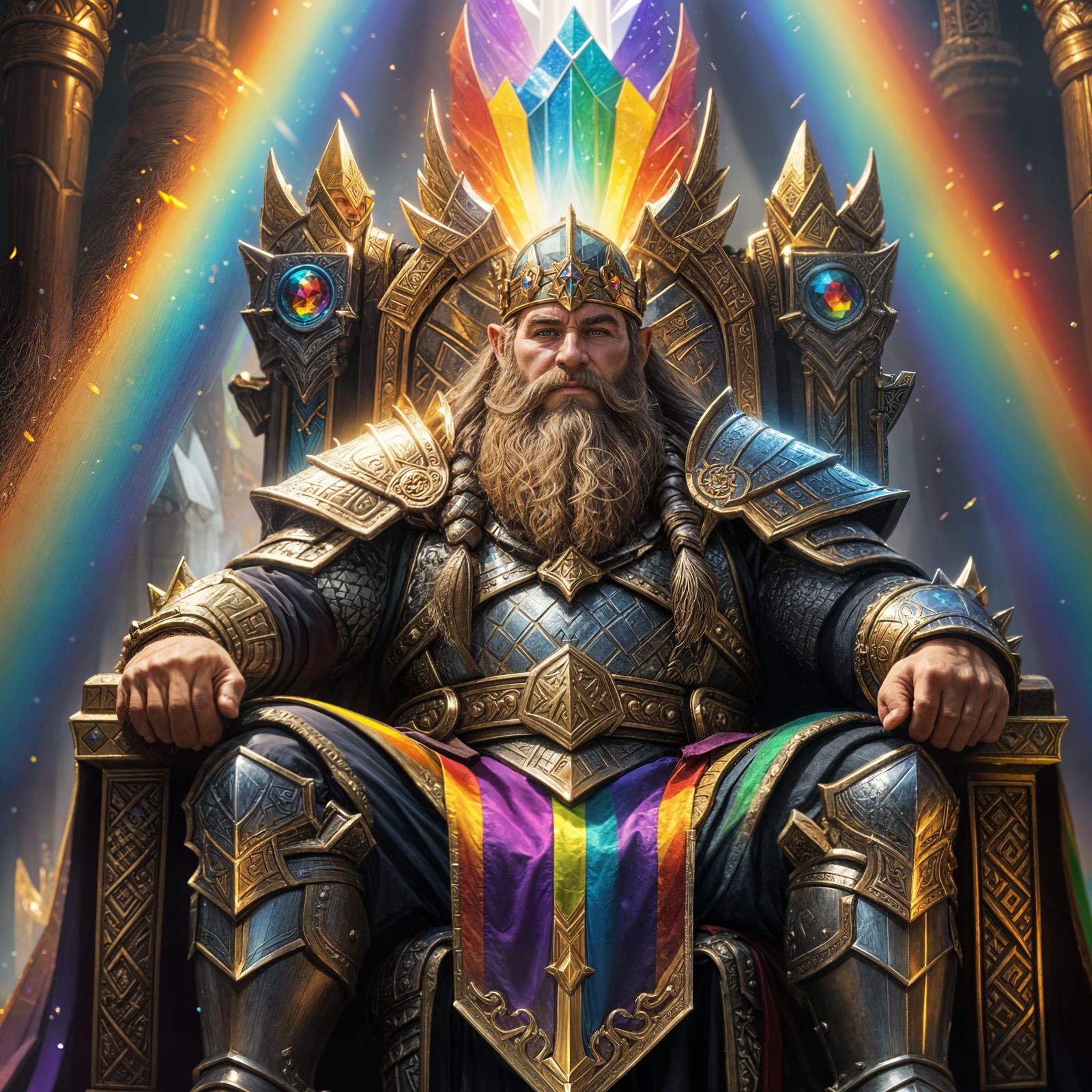 Dwarven King on Throne with Rainbow Prism