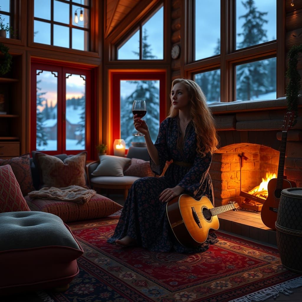 Woman in Norwegian Wood Apartment: Matte Painting