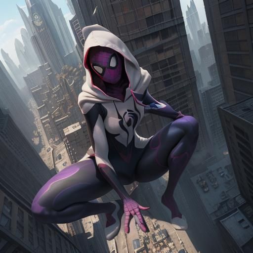 Colossal Spider-Gwen Towers Over City in Detailed Matte Pain...