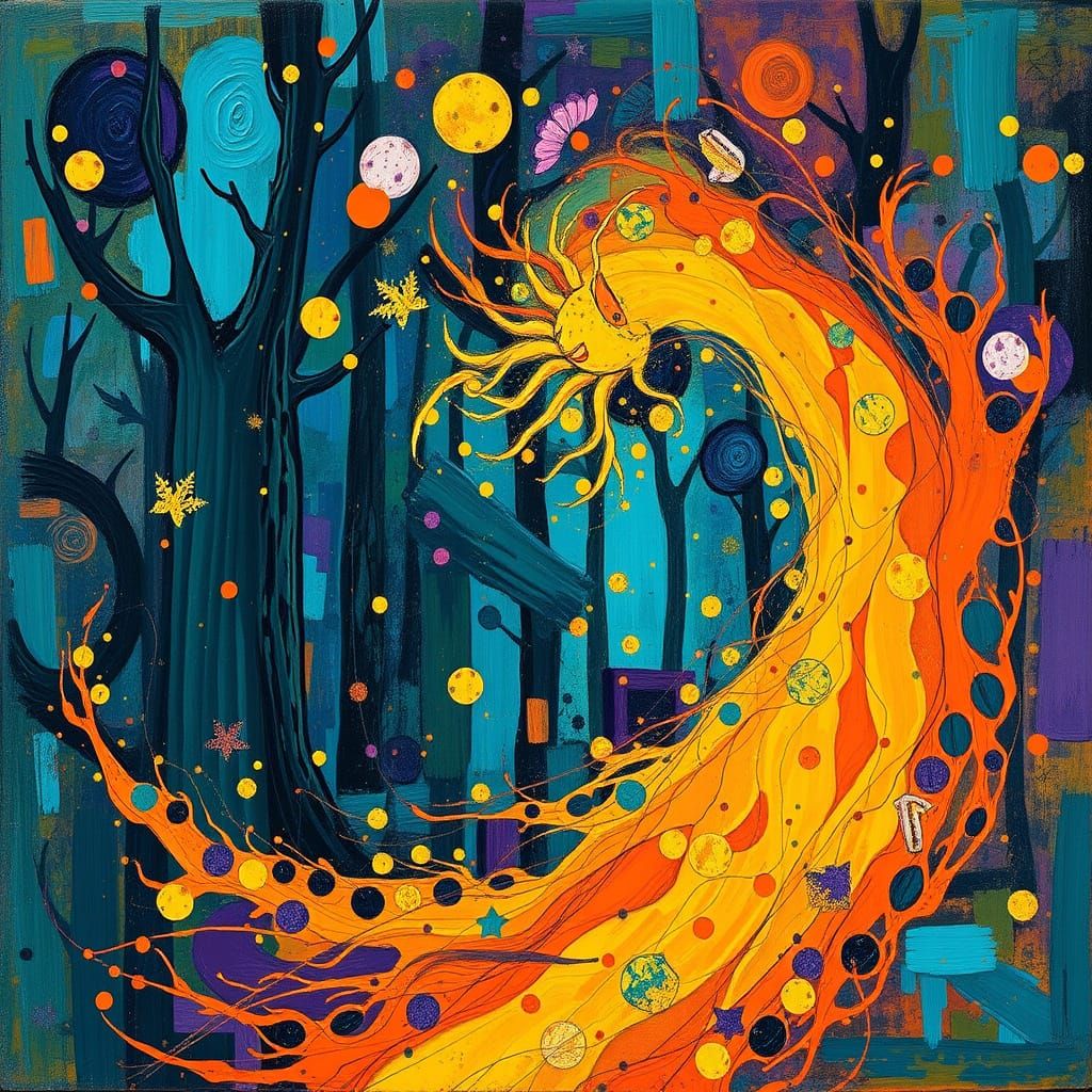 Abstract Expressionist Forest Spirit Tapestry