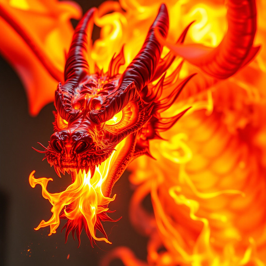 Fiery Dragon Portrait in Translucent Flames