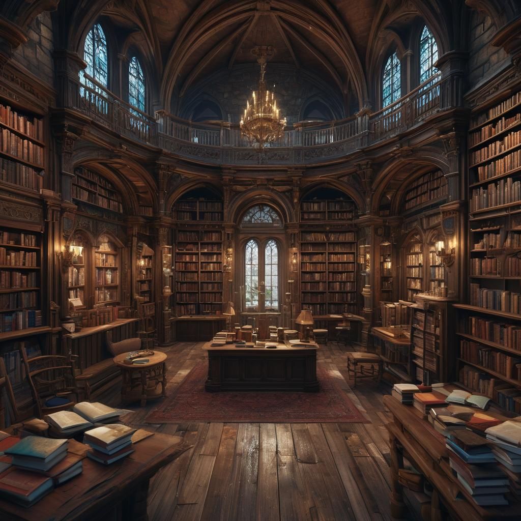 Fantastical Magical Bookstore in Detailed Matte Painting