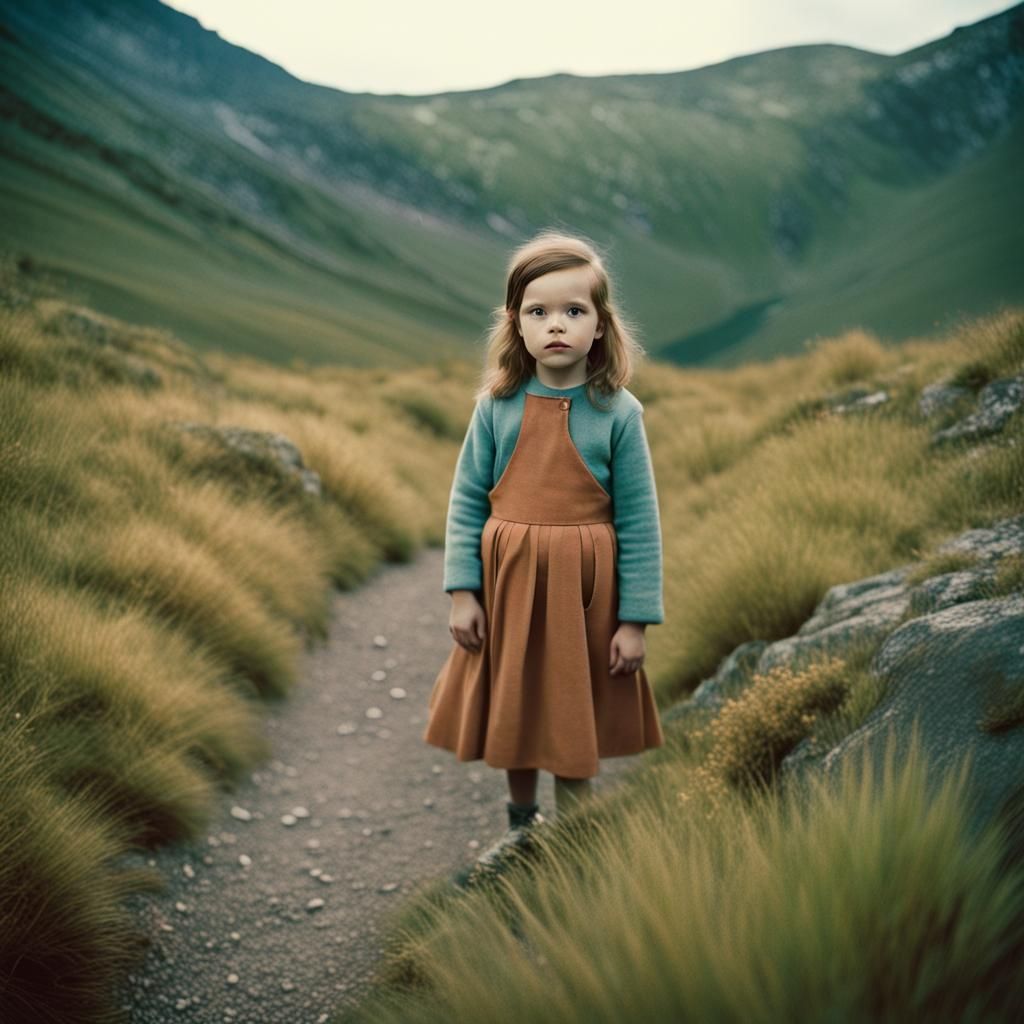 Vintage Scottish Landscape with Young Girl, Provia Film