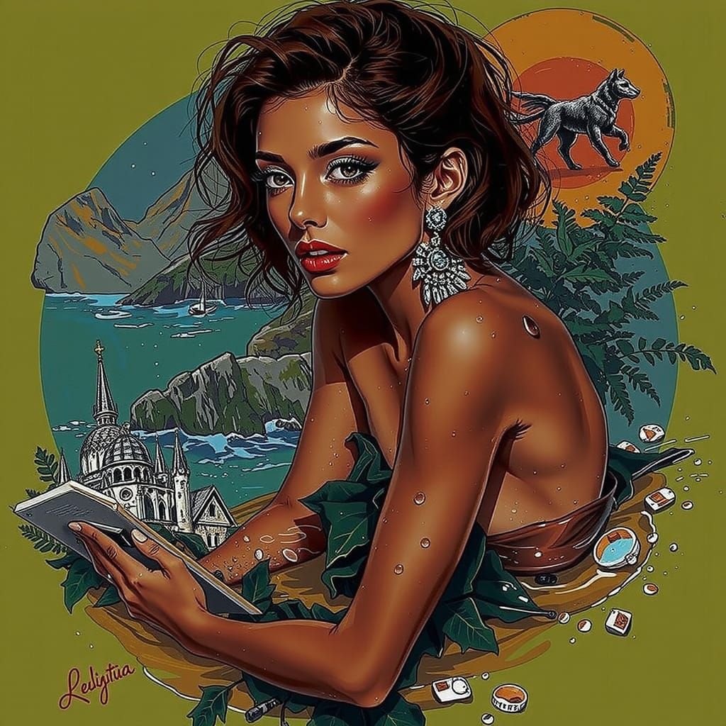 Intriguing Wet Green Scene in Glamorous Style