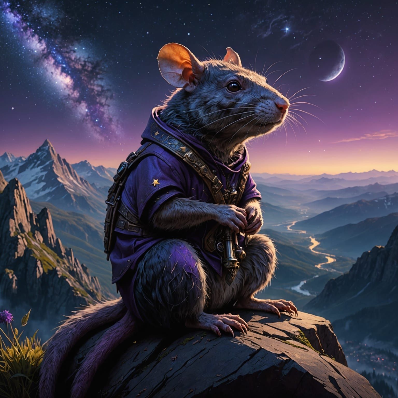 Majestic Rat Contemplates Stars, Dark Fantasy Artwork