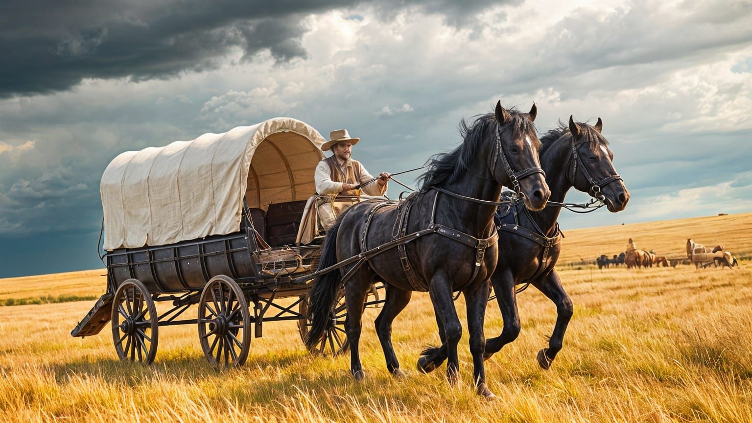 Black Draft Horses in a Prairie Landscape