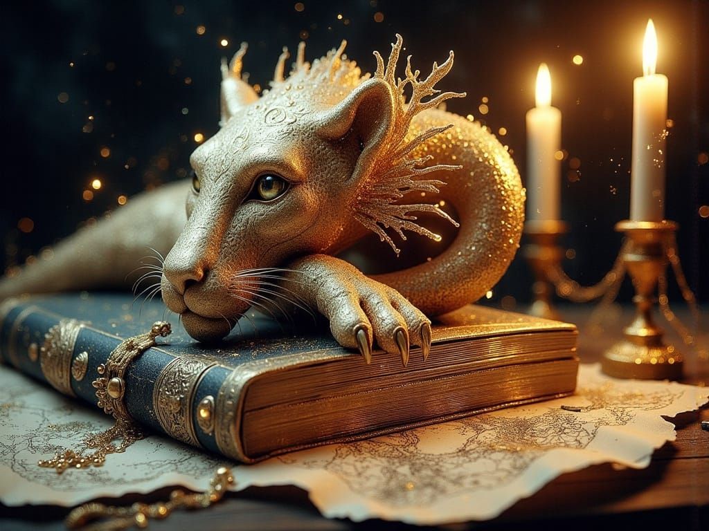 Ornate Key on Magic Books in Ethereal 3D Style