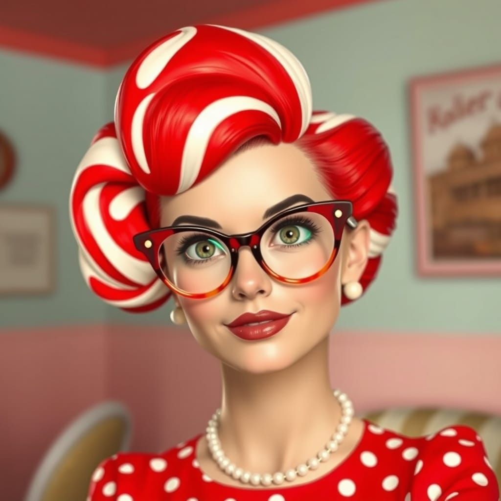 Retro Woman with Striped Hairdo in 1950s Style