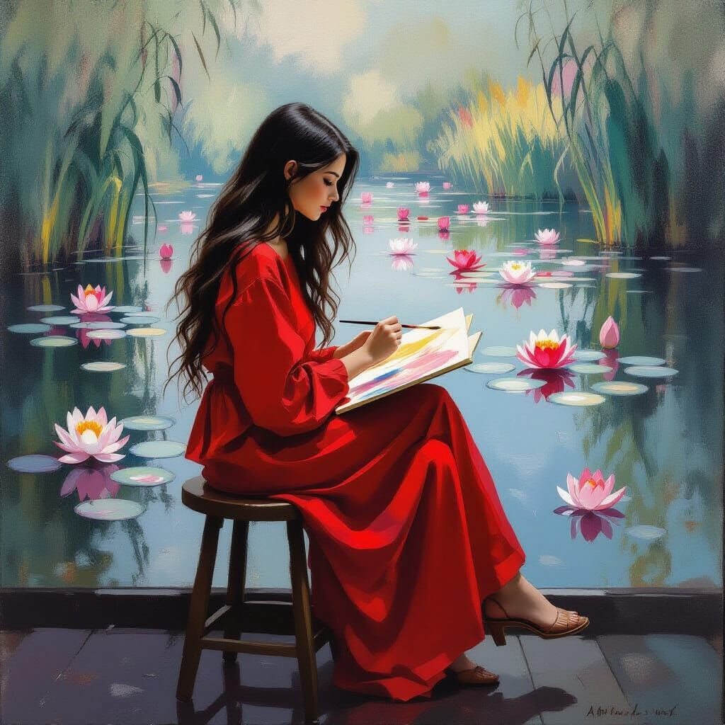 Artist Captures Water Lilies in Monet Style