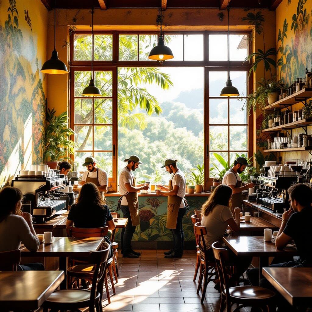 Brazilian Coffee Shop Scene in Cinematic Style