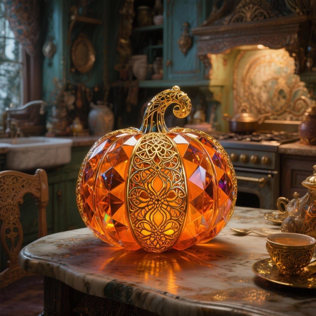 Dazzling Orange Glass Pumpkin with Gold Filigree
